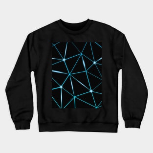 Geometric black triangles blue lines Cyan bright shiny Elegant mesh pattern cool light shining modern blue abstract galactic futuristic Crewneck Sweatshirt